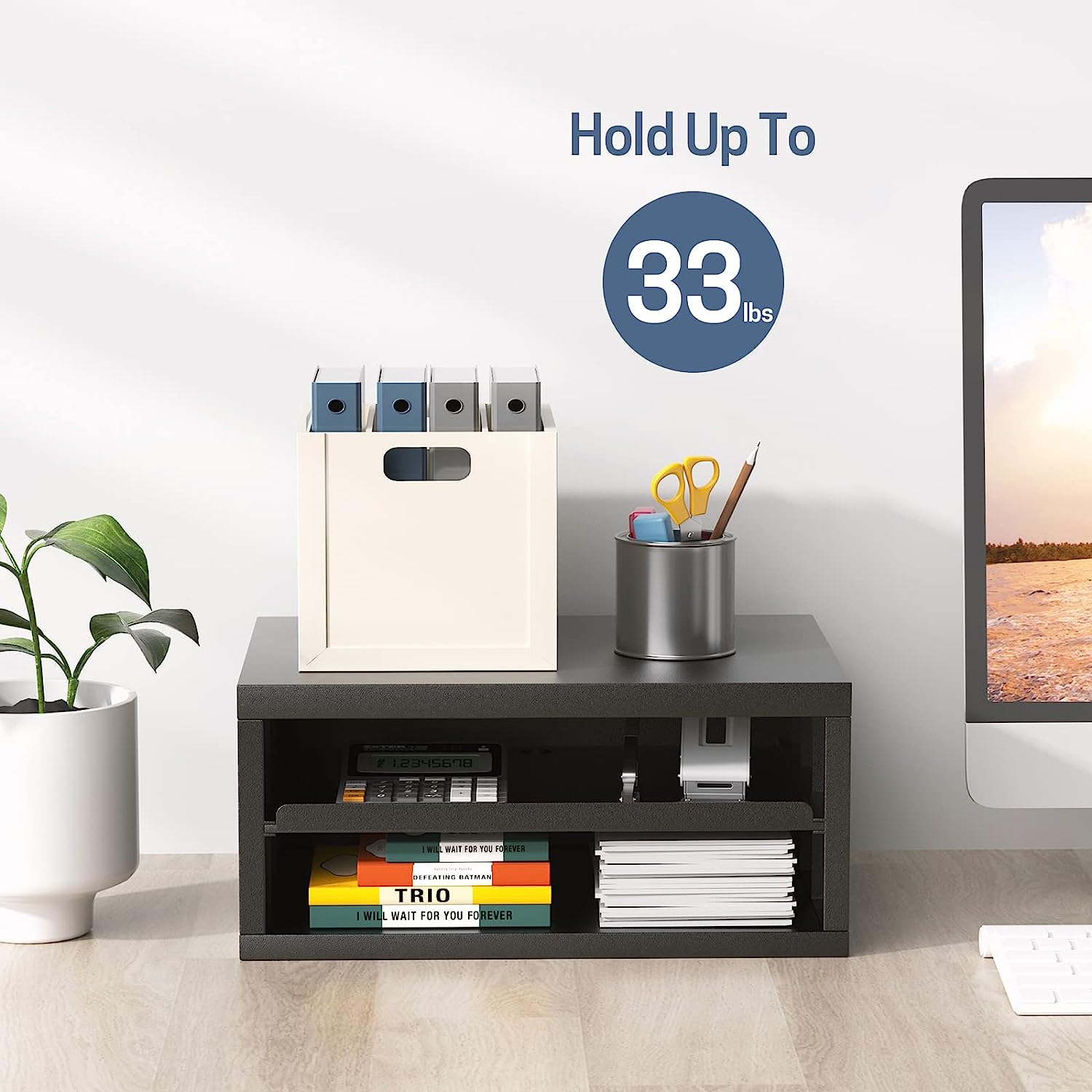 AMERIERGO Printer Stand, Desktop Printer Stand, Printer Stand with Storage, Desktop Stand for Printer with Anti - Skid Pads, Desk Organizer for Office & Home, Black - Image 4